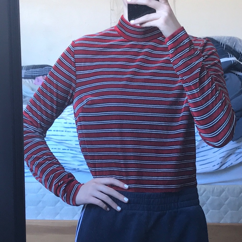 Red black and white stripe mock neck!!!